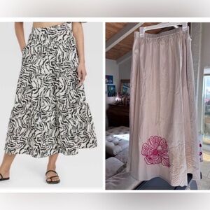 2 Floral Skirts (M) Black & Cream (pockets) Embroidered Cream Skirt (pockets)